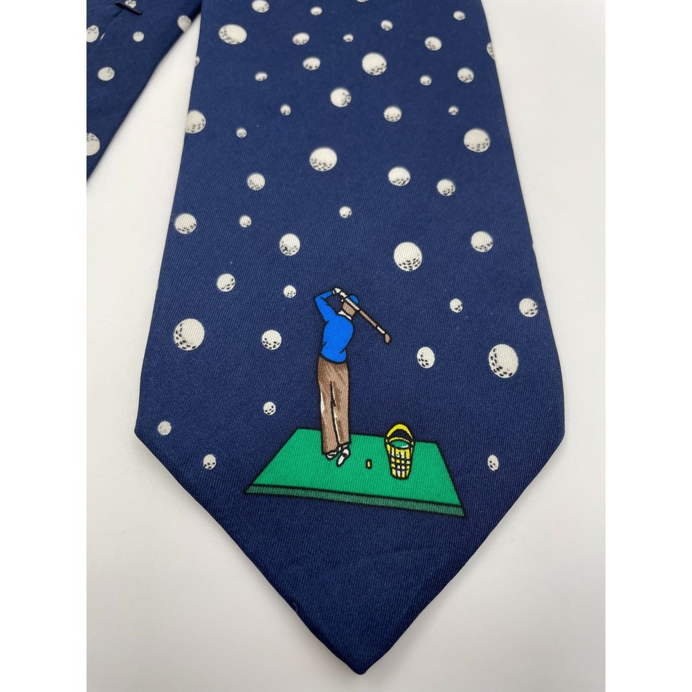 Alynn Neckwear Mens Vintage 1993 Golf Silk Tie Navy Blue Practice Novelty Sport